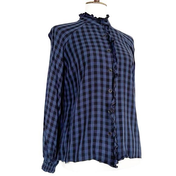 Cabi Aberdeen Blue Plaid Ruffle Button Front Blouse Top Size Small - Picture 5 of 12